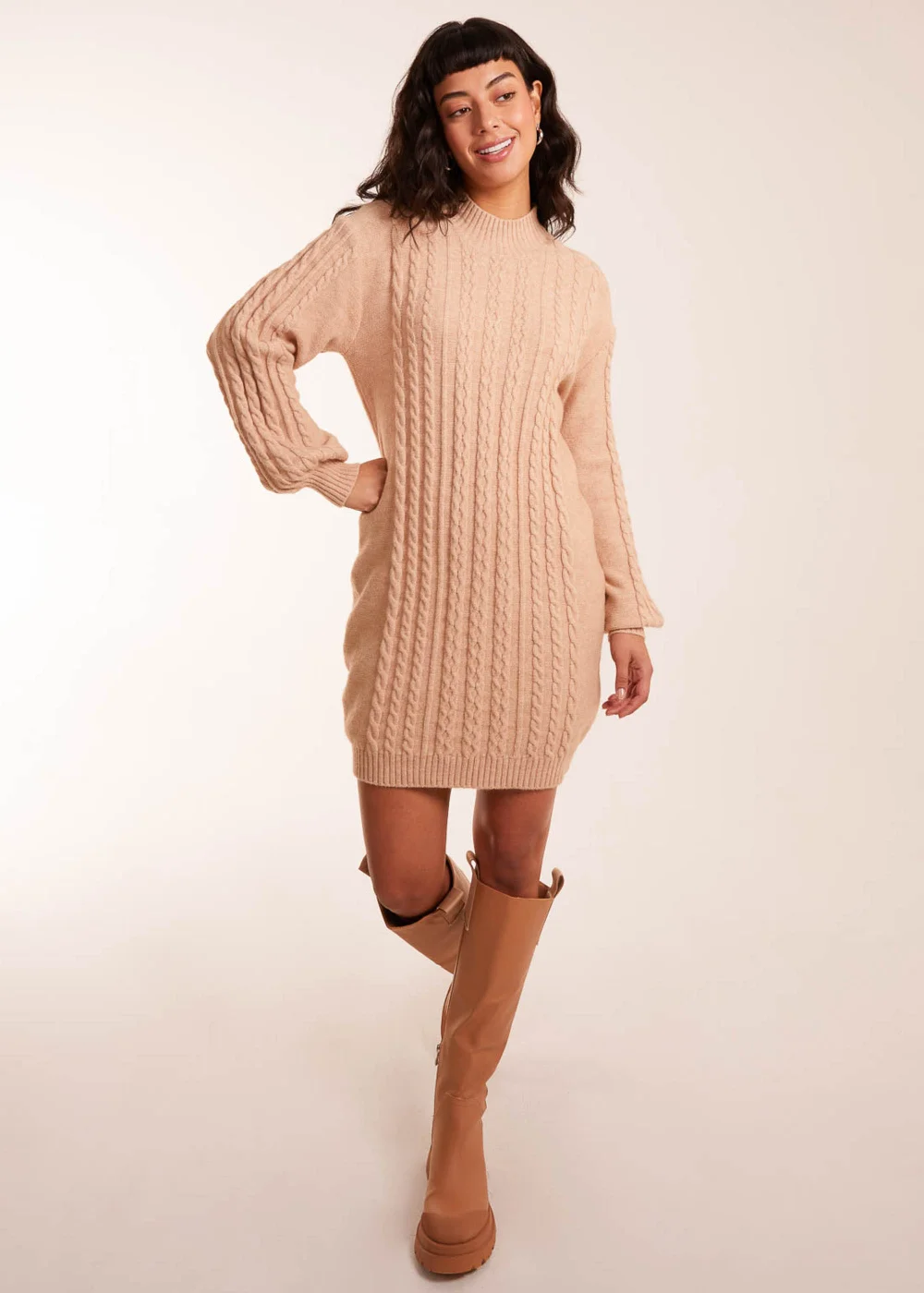 Blue Vanilla Beige Cable Knit Dress - L Blue Vanilla Beige Cable Knit Dress - L