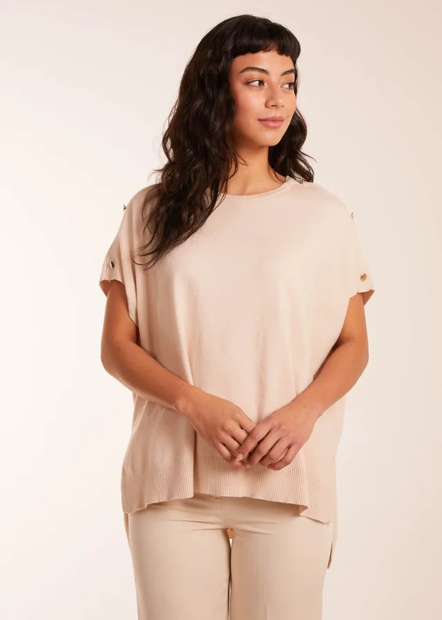 Blue Vanilla Stone Oversized Button Shoulder Top