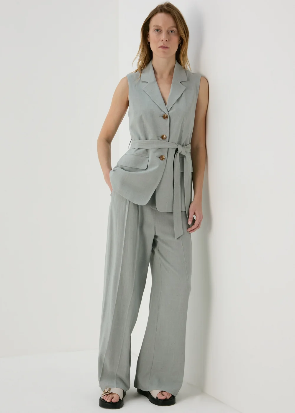 Et Vous Sage Wide Leg Linen Trousers - 8 Image 1