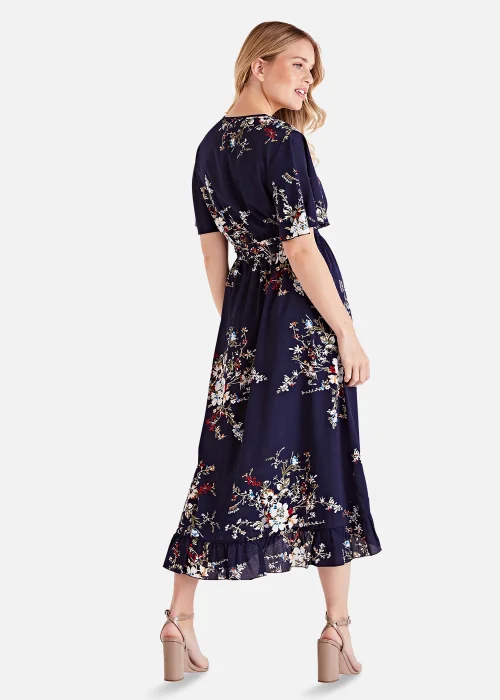 Mela Floral Short Sleeve Maxi Dress In Navy - 8 Image 4