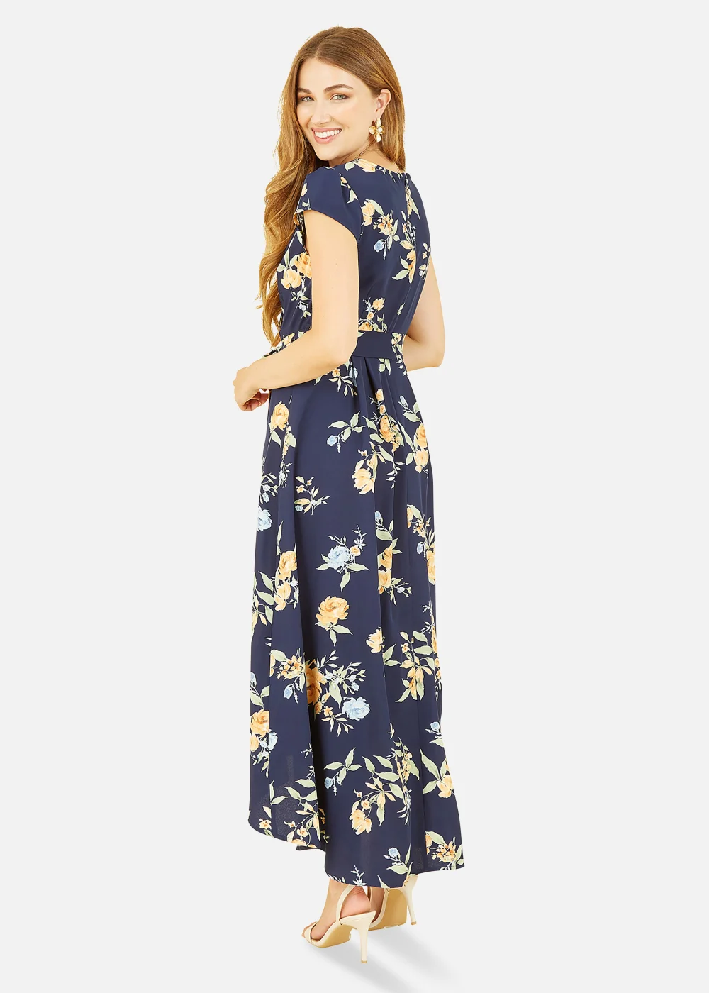 Mela Floral Print Dipped Hem Wrap Dress In Navy - 8 Image 3