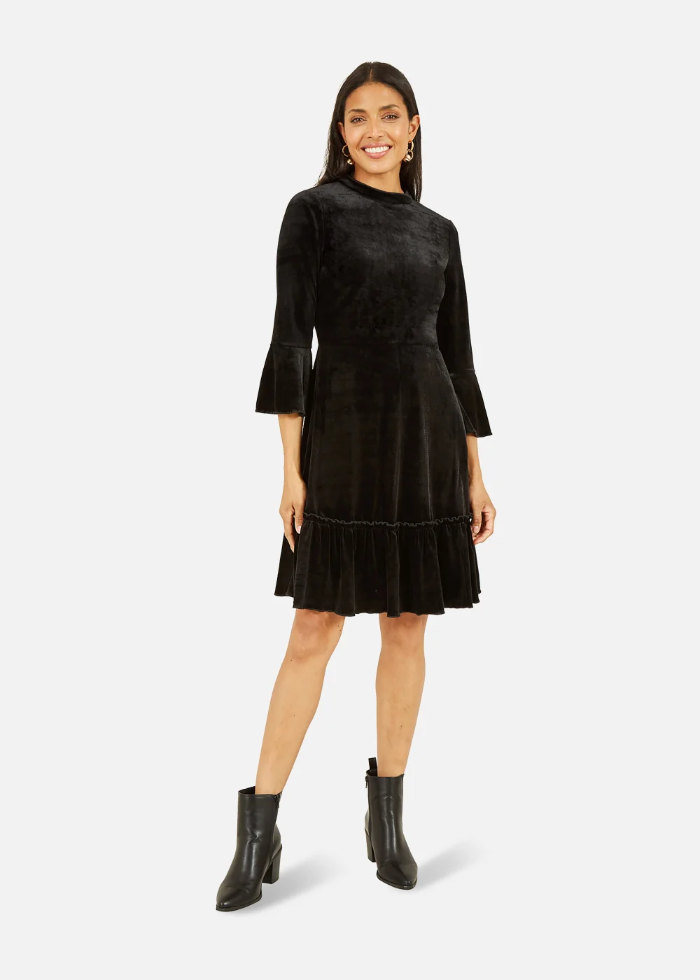 Mela Velvet High Neck Skater Dress In Black - 8 Image 2