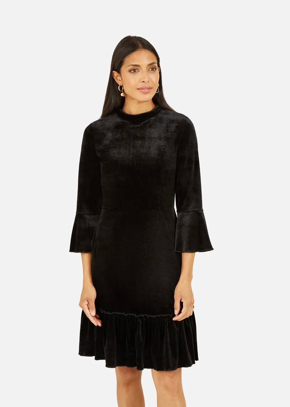 Mela Velvet High Neck Skater Dress In Black - 8 Image 1