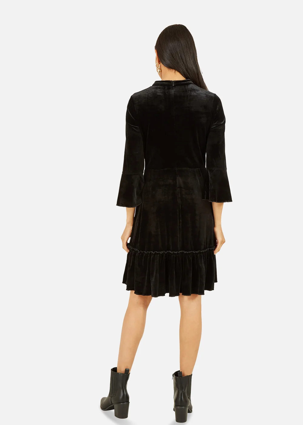Mela Velvet High Neck Skater Dress In Black - 8 Image 3