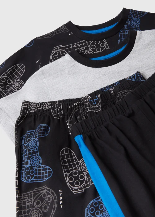 Boys 2 Pack Blue Graffiti Gamer Print Pyjama Sets (4-12yrs) - Age 4 Years Image 2