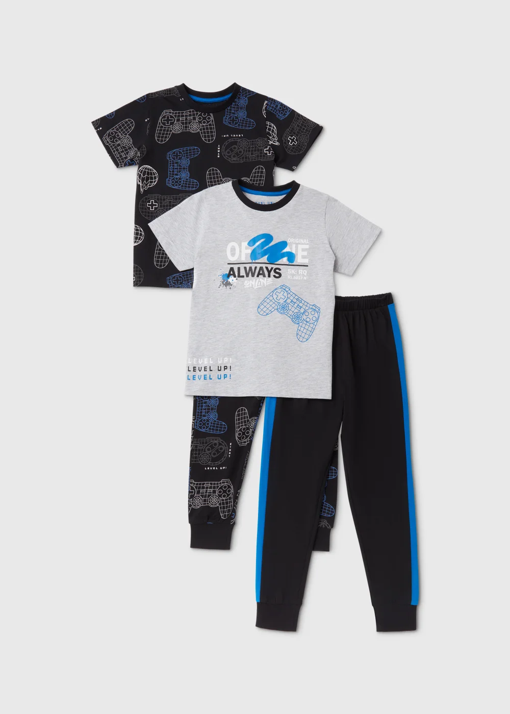 Boys 2 Pack Blue Graffiti Gamer Print Pyjama Sets (4-12yrs) - Age 4 Years Image 1