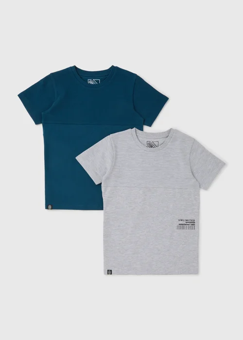 Boys 2 Pack Blue Ribbed Ottoman T-Shirts (7-13yrs) - Age 7 Years Image 1