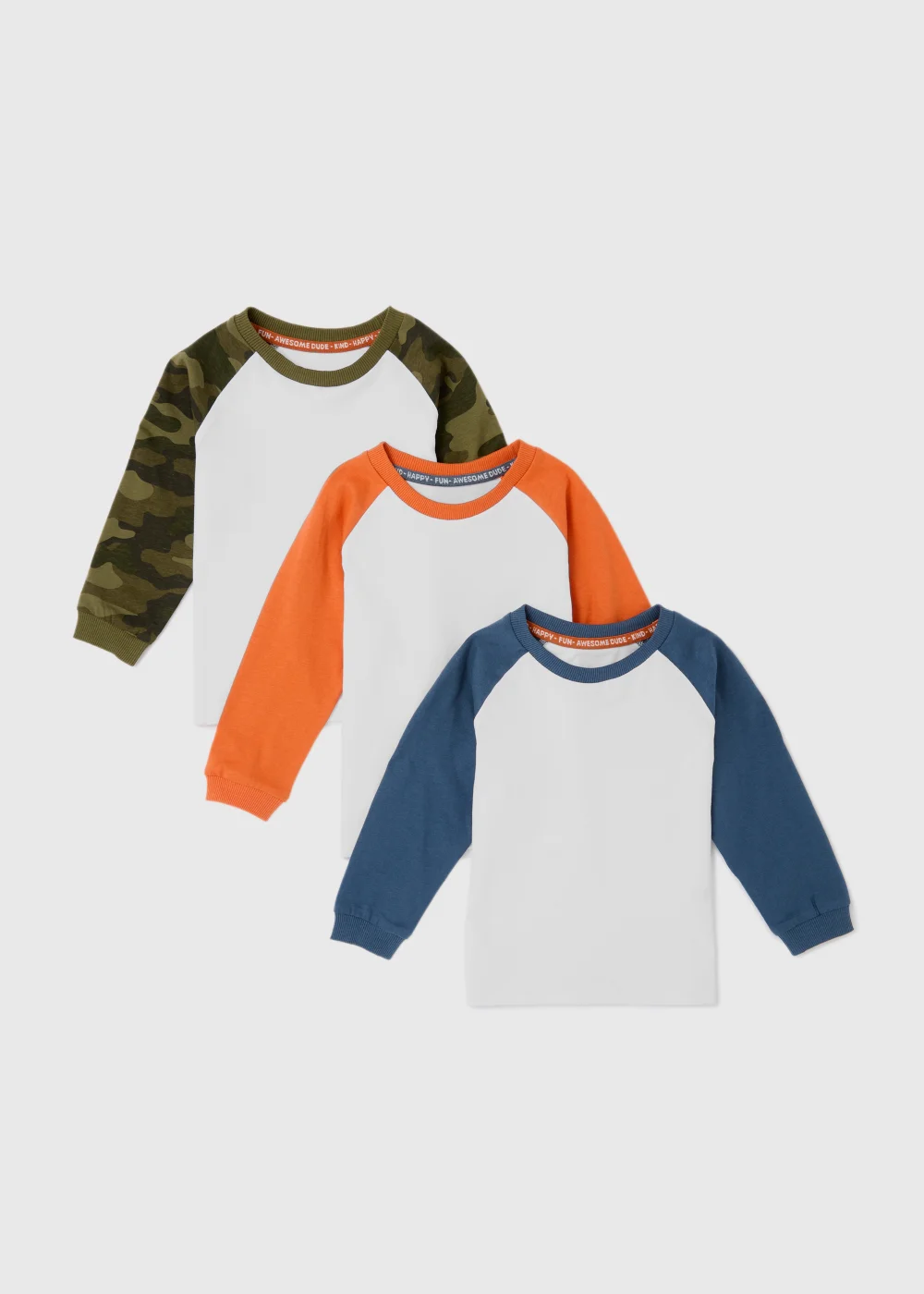 Boys 3 Pack Blue Raglan Long Sleeve T-Shirt (1-7yrs) - 1-1.5 Yrs Image 1