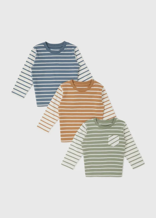 3 Pack Boys Stripe Long Sleeve T-Shirt (1-7yrs) - 1-1.5 Yrs Image 1