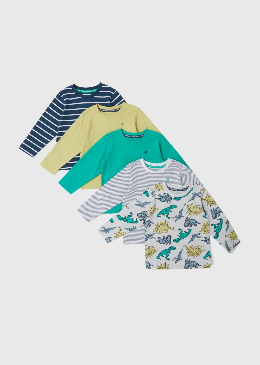 Boys 5 Pack Dinosaur Long Sleeve T-Shirts (1-7yrs) - Age 1 - 1.5 Years Image 1