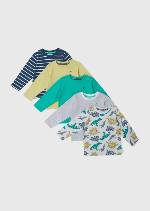 Boys 5 Pack Dinosaur Long Sleeve T-Shirts (1-7yrs) - Age 1 - 1.5 Years Image 1