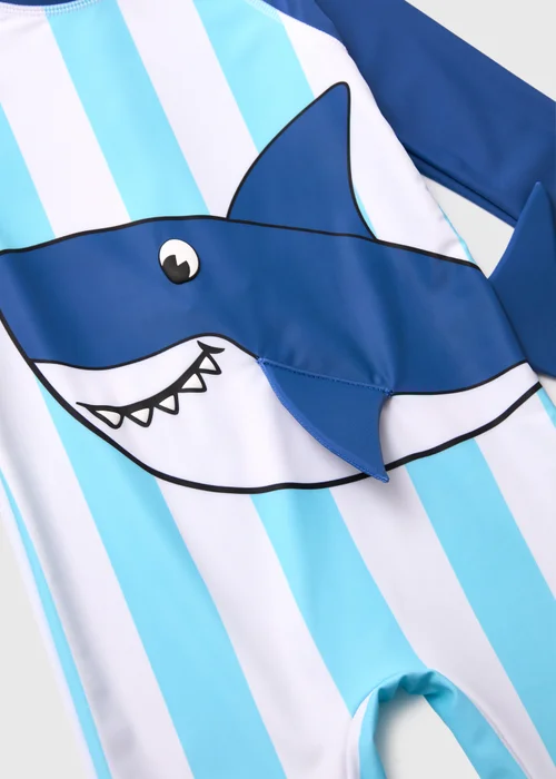Blue Stripe Shark Swimsuit (1mths-7yrs) - Age 7 - 1 Months - 1-1.5 Yrs Image 2