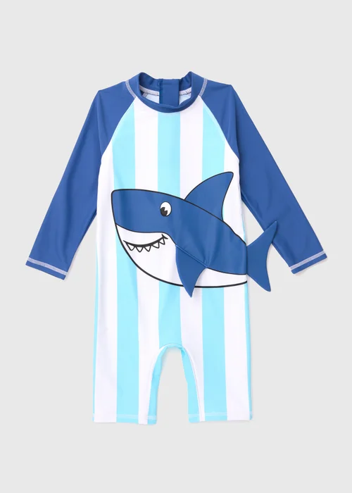 Blue Stripe Shark Swimsuit (1mths-7yrs) - Age 7 - 1 Months - 1-1.5 Yrs Image 1