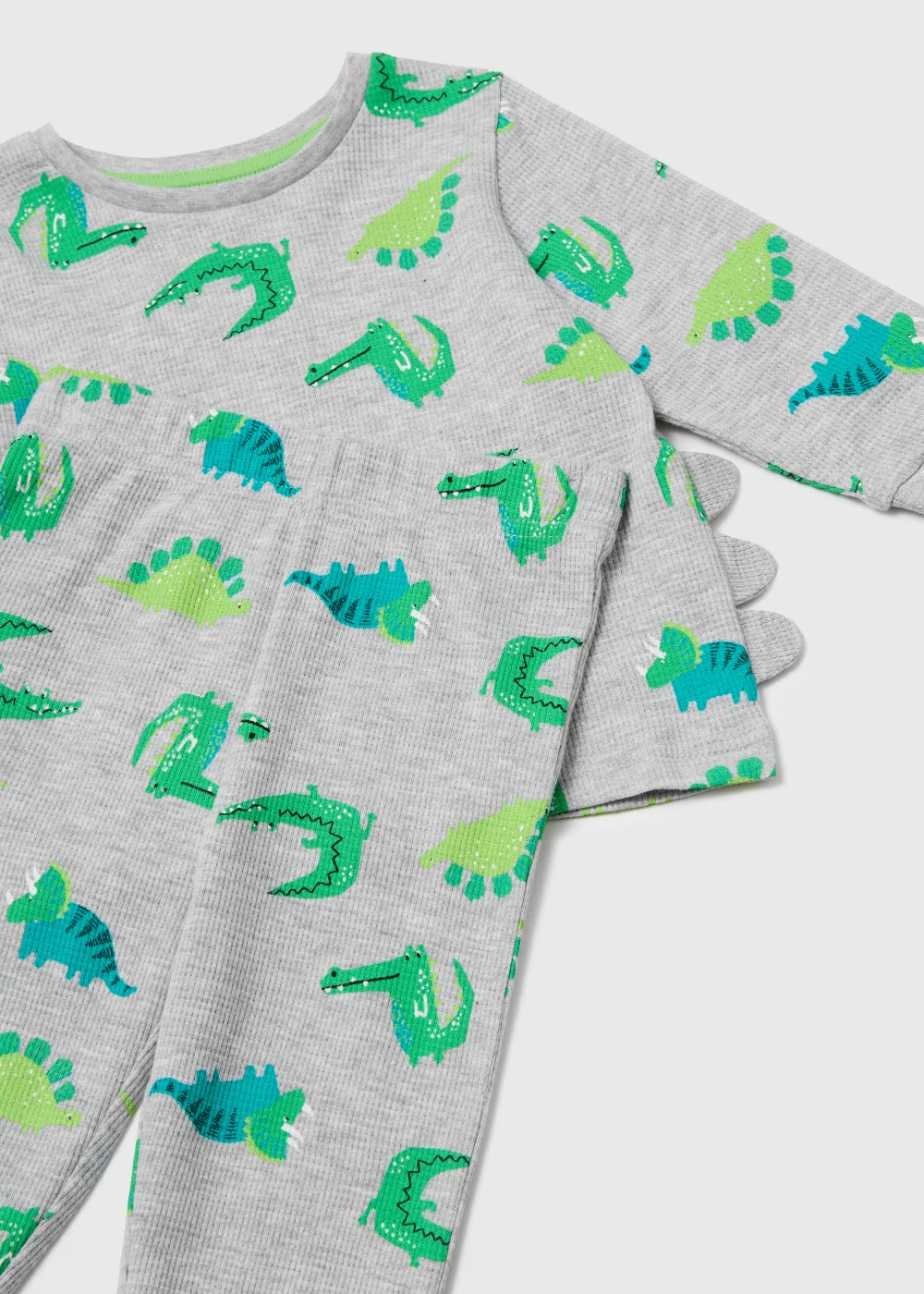 Boys Grey Dinosaur Print Waffle Pyjama Set (9mths-5yrs) - Age 9 - 12 Months Image 2