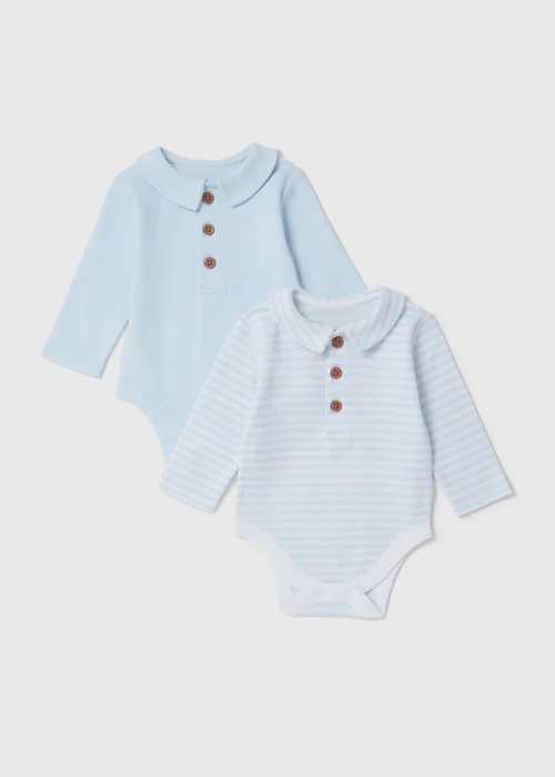2 Pack Baby Blue Bodysuits (Tiny Baby-18mths) - Tiny Baby Image 1