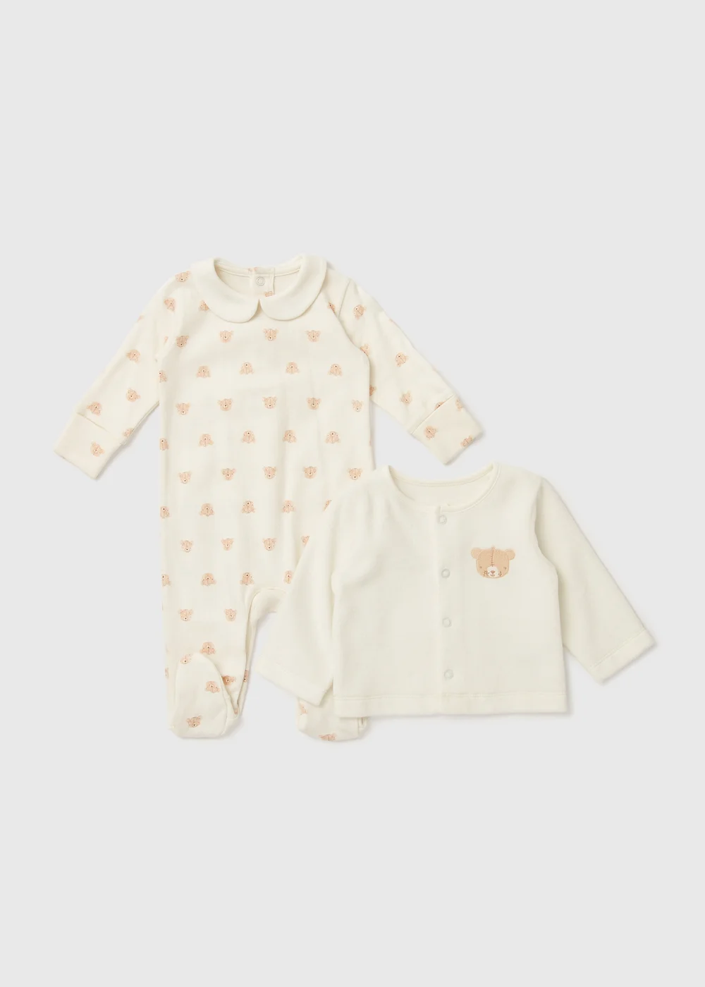 Baby Cream 2 Piece Bear Sleepsuit & Cardigan Set (Tiny Baby-12mths) - 0-3 months Image 1