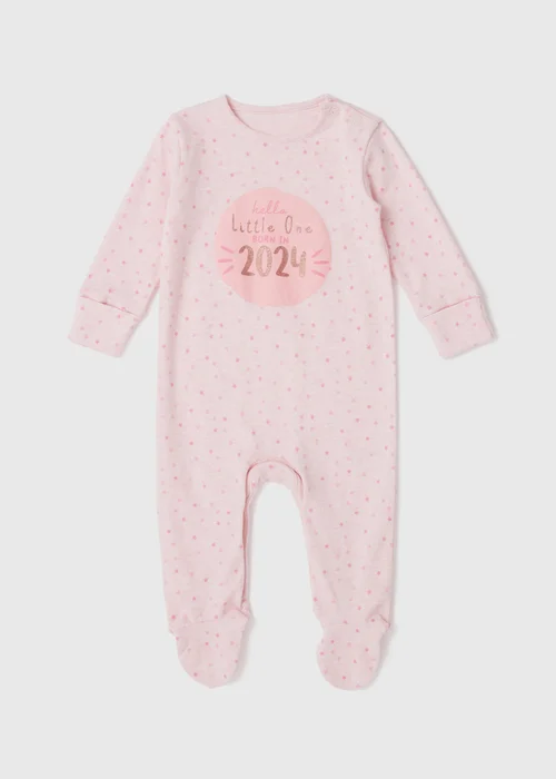 Baby Pink Born In 2024 Sleepsuit (Tiny Baby-6mths) - Tiny Baby Image 1