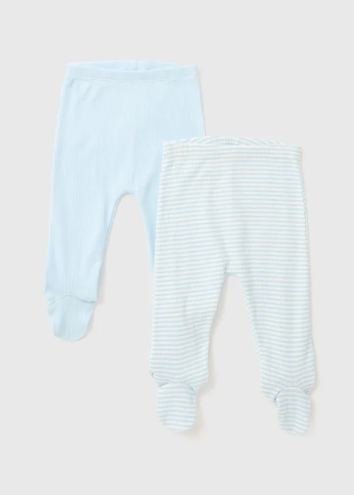 Baby 2 Pack Blue Layette Ribbed Leggings (Tiny Baby-18mths) - Tiny Baby Image 1