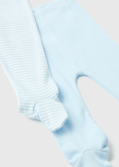 Baby 2 Pack Blue Layette Ribbed Leggings (Tiny Baby-18mths) - Tiny Baby Image 2