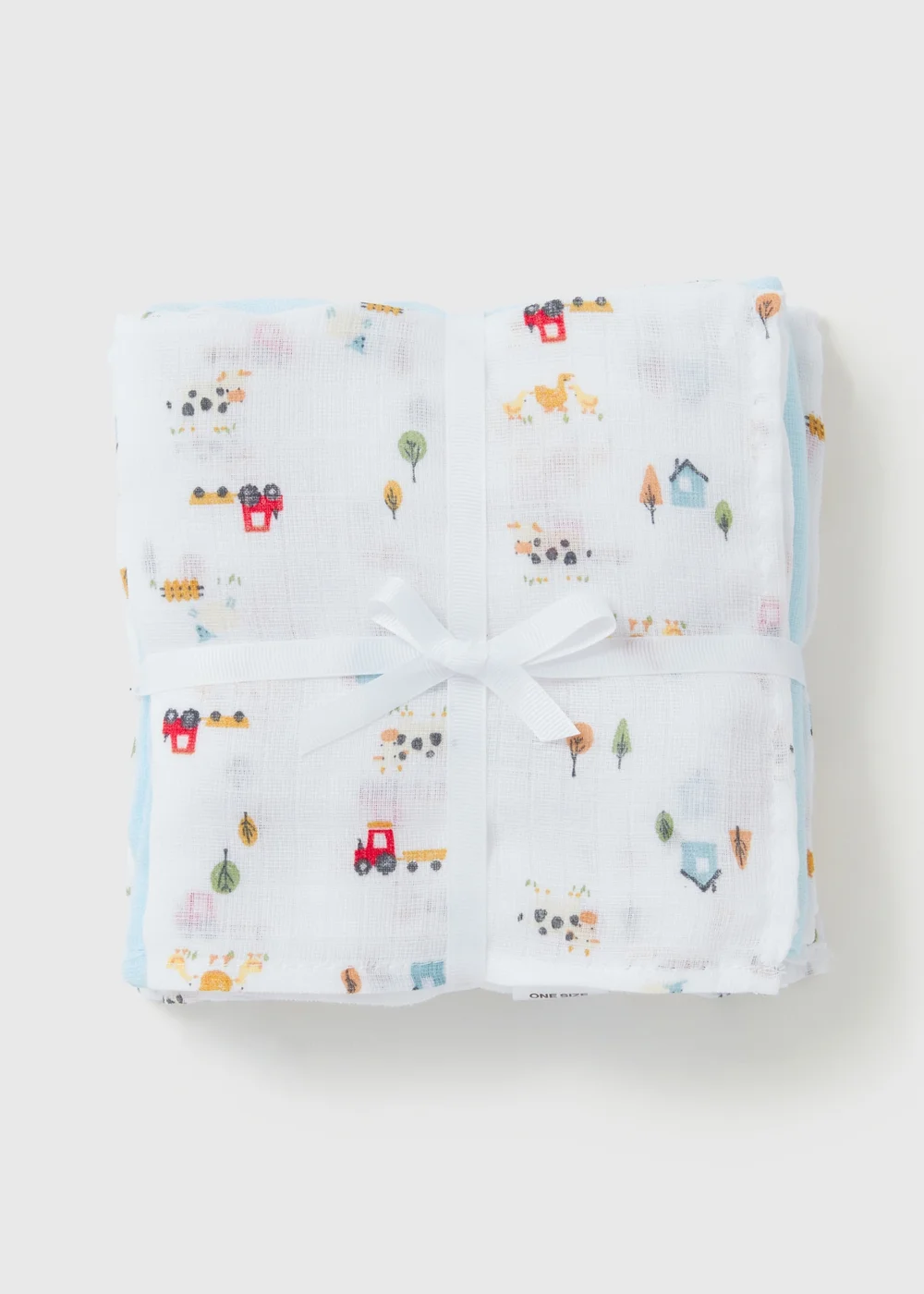 3 Pack Blue Farm Muslin Square - One Size Image 1