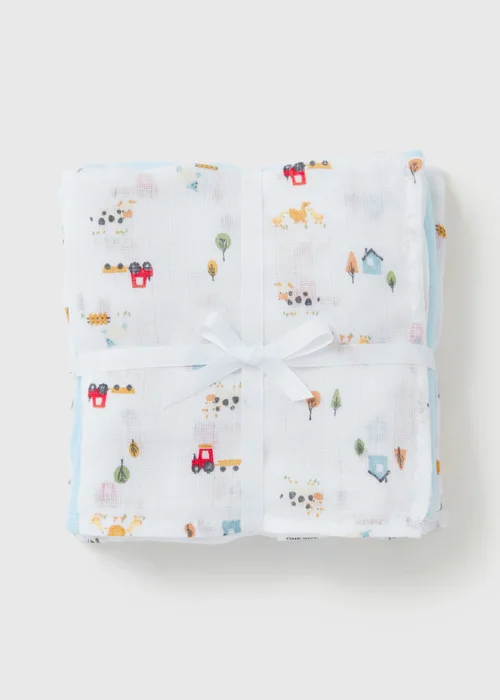 3 Pack Blue Farm Muslin Square - One Size Image 1