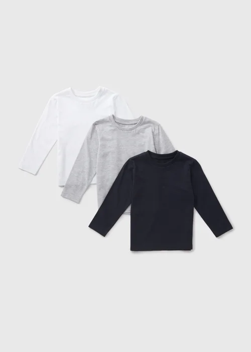 3 Pack Boys Monochrome Long Sleeve T-Shirts (1-7yrs) - 3-4 Yrs Image 1