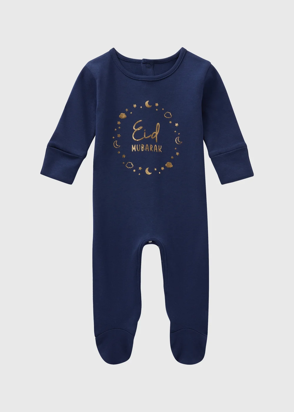 Baby Navy Happy Eid Sleepsuit (Newborn-18mths) - Newborn Image 1