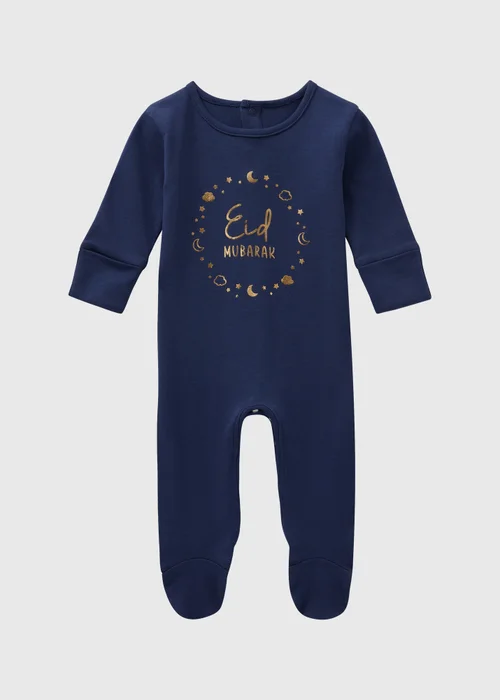Baby Navy Happy Eid Sleepsuit (Newborn-18mths) - Newborn Image 1