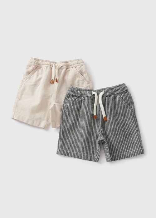 Boys 2 Pack Black & White Mono Stripes Woven Shorts (1-7yrs) - 1 half year to 2 Image 1