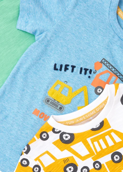 Boys 3 Pack Multicolour Truck T-Shirts - 1-1.5 Yrs Image 2