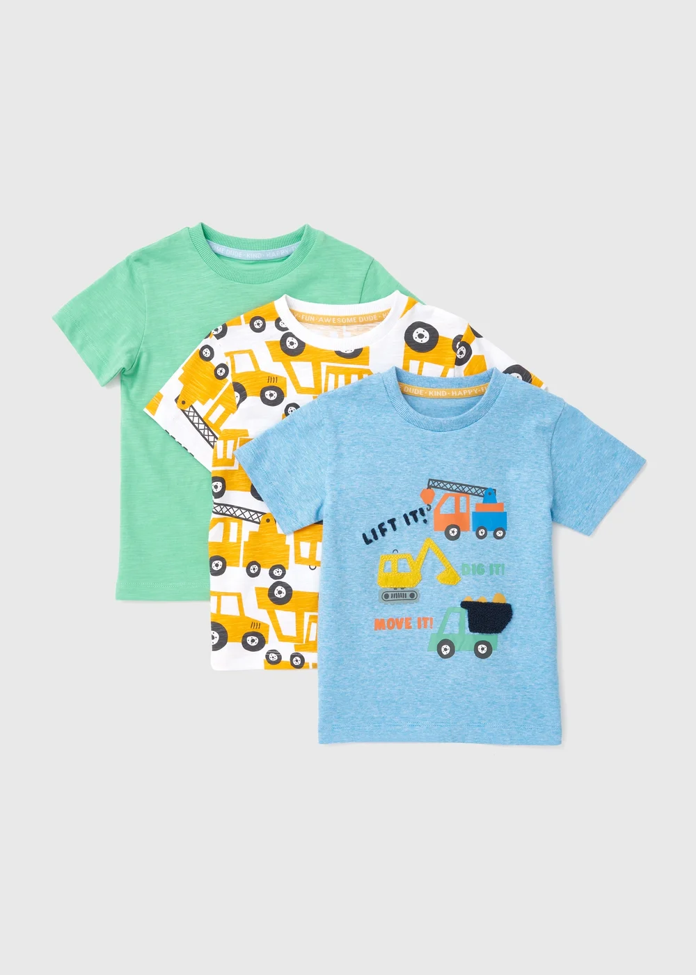 Boys 3 Pack Multicolour Truck T-Shirts - 1-1.5 Yrs Image 1