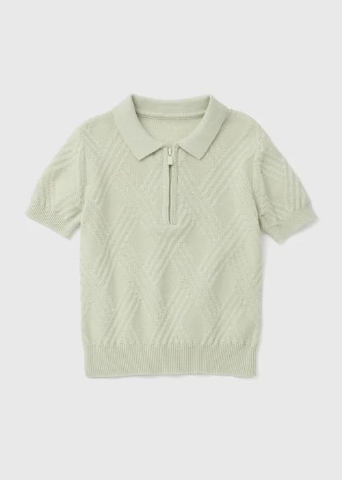 Boys Green Diamond Knitted Polo Shirt (1-7yrs) - 1-1.5 Yrs Image 1