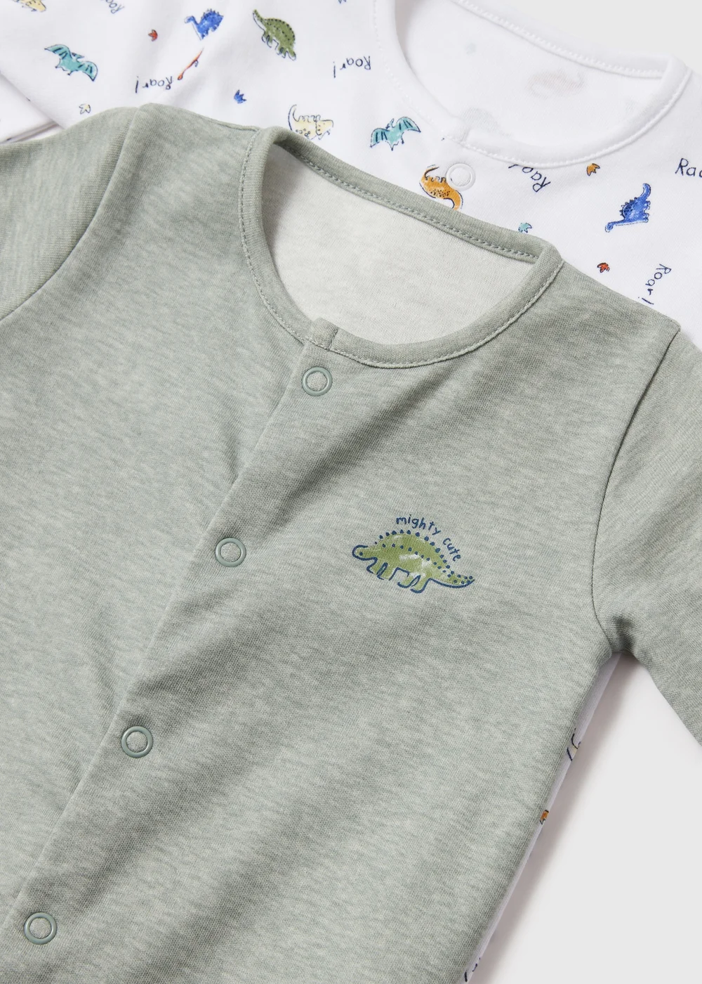 Baby 2 Pack Green Dino Sleepsuits (Newborn-23mths) - Newborn Image 2