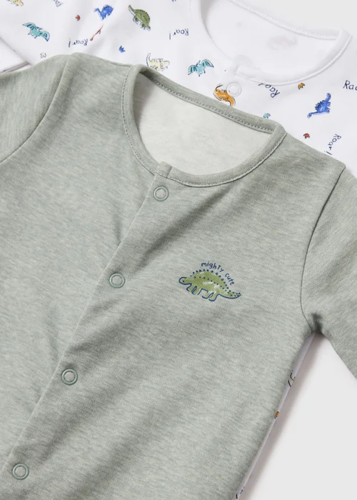 Baby 2 Pack Green Dino Sleepsuits (Newborn-23mths) - Newborn Image 2