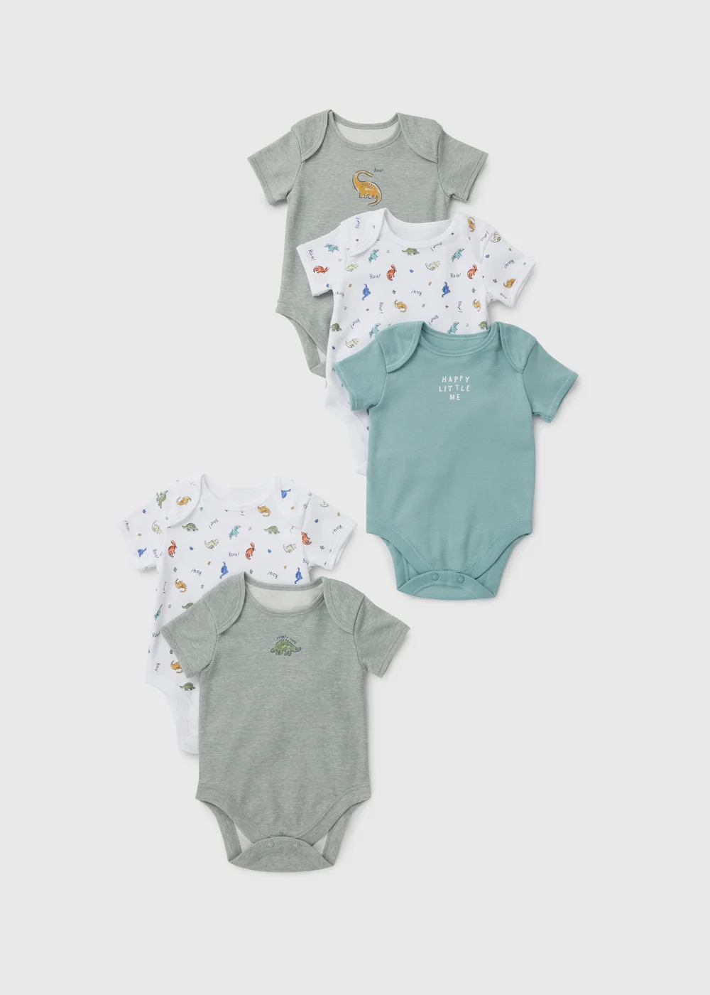 Baby 5 Pack Green Dino Bodysuits (Newborn-23mths) - 0-3 months Image 1