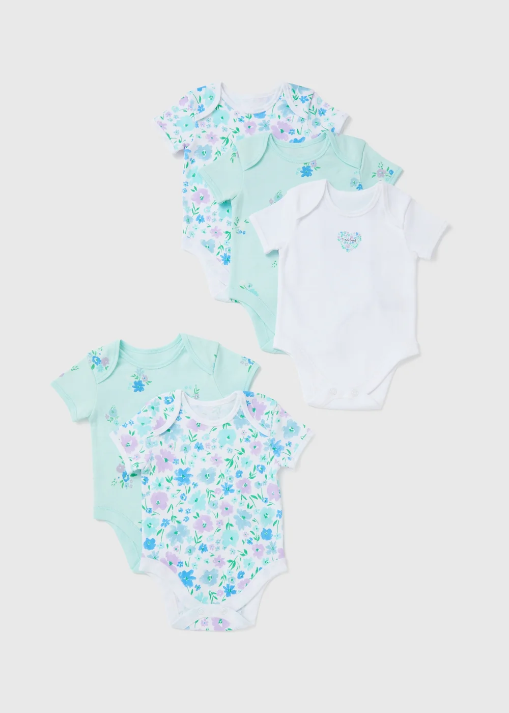 Baby 5 Pack Lilac Fresh Floral Sleepsuits (Newborn-23mths) - 0-3 months Image 1