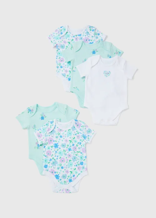 Baby 5 Pack Lilac Fresh Floral Sleepsuits (Newborn-23mths) - 0-3 months Image 1
