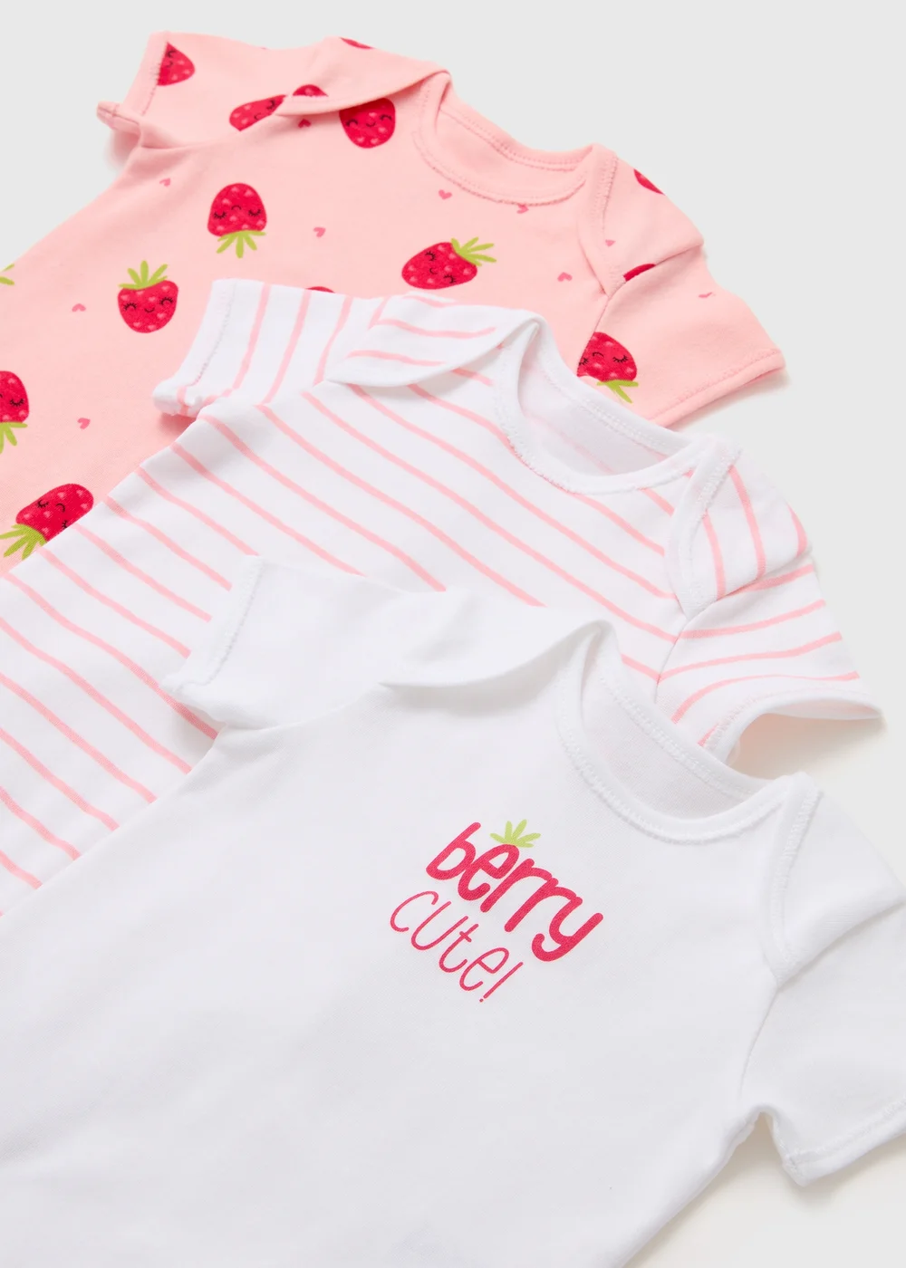 Baby 5 Pack Pink Strawberry Bodysuits (Newborn-23mths) - 0-3 months Image 2