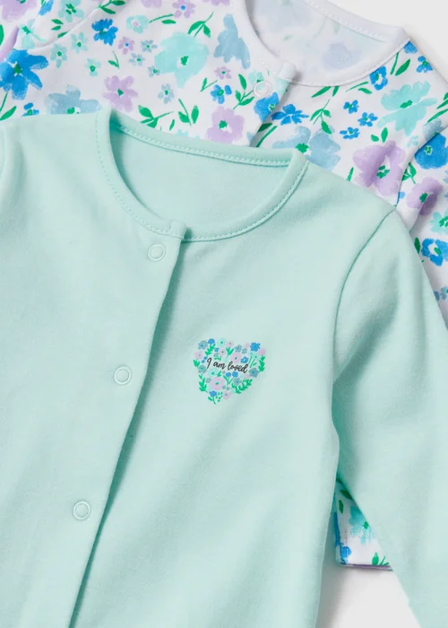 Baby 2 Pack Lilac Fresh Floral Sleepsuits (Newborn-23mths) - Newborn Image 2
