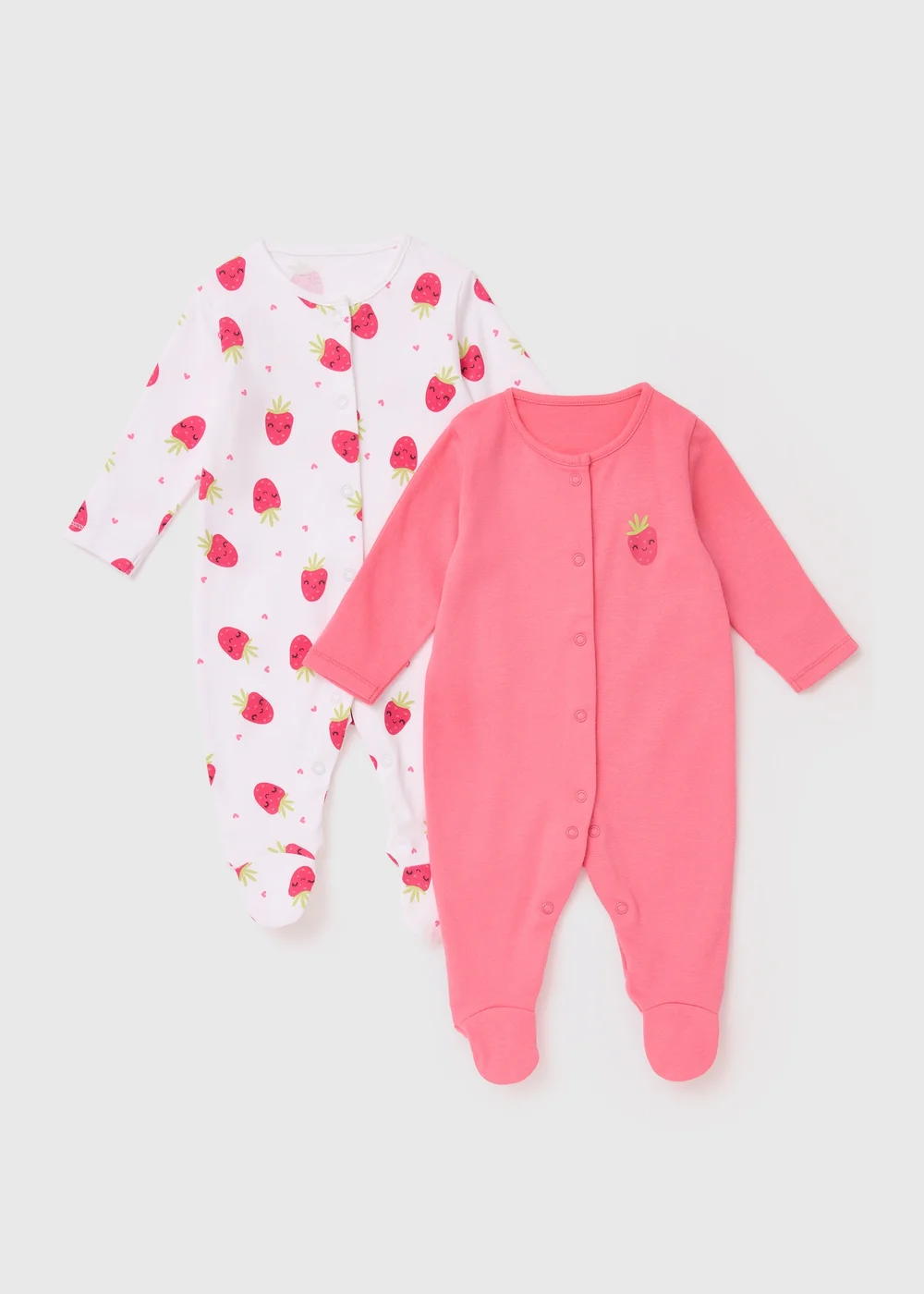 Baby 2 Pack Pink Strawberry Print Sleepsuits (Newborn-23mths) - Newborn Image 1