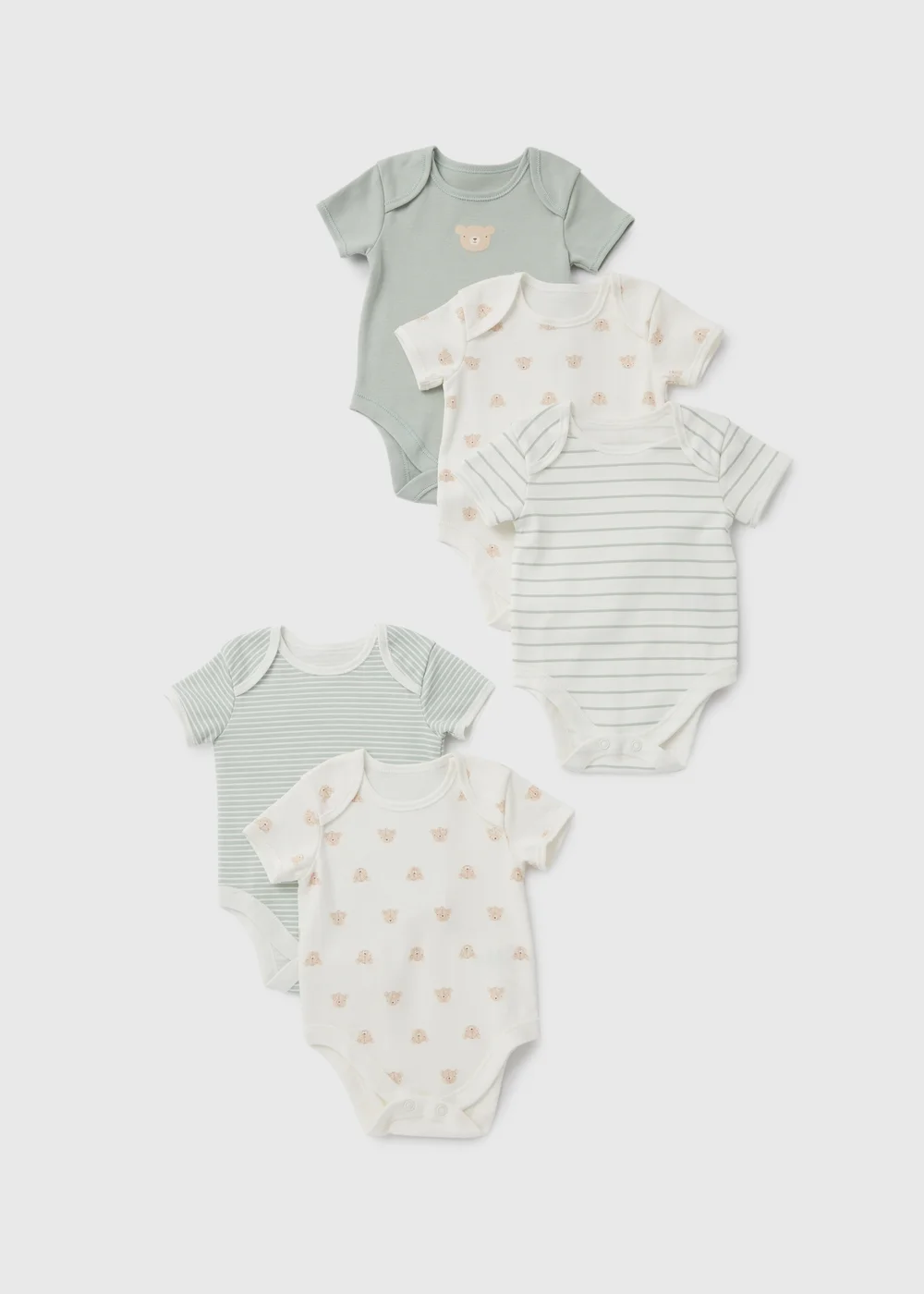 Baby 5 Pack Sage Bear Print Bodysuit (Newborn-23mths) - 0-3 months Image 1