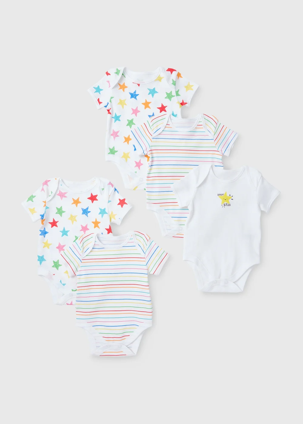 Baby 5 Pack Grey Star Bodysuits (Newborn-23mths) - 0-3 months Image 1