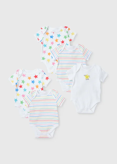 Baby 5 Pack Grey Star Bodysuits (Newborn-23mths) - 0-3 months Image 1