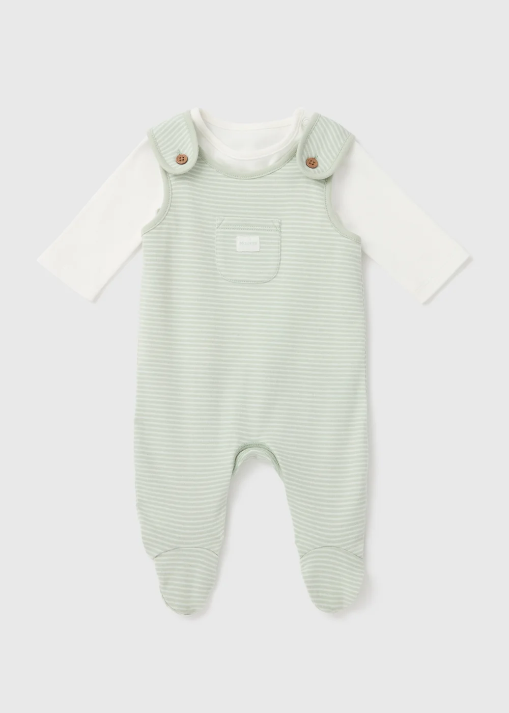 Baby Sage Stripe Dungaree Set (Newborn-12mths) - 0-3 months Image 1
