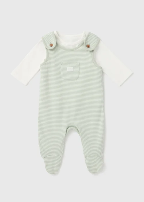 Baby Sage Stripe Dungaree Set (Newborn-12mths) - 0-3 months Image 1