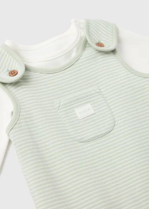 Baby Sage Stripe Dungaree Set (Newborn-12mths) - 0-3 months Image 2