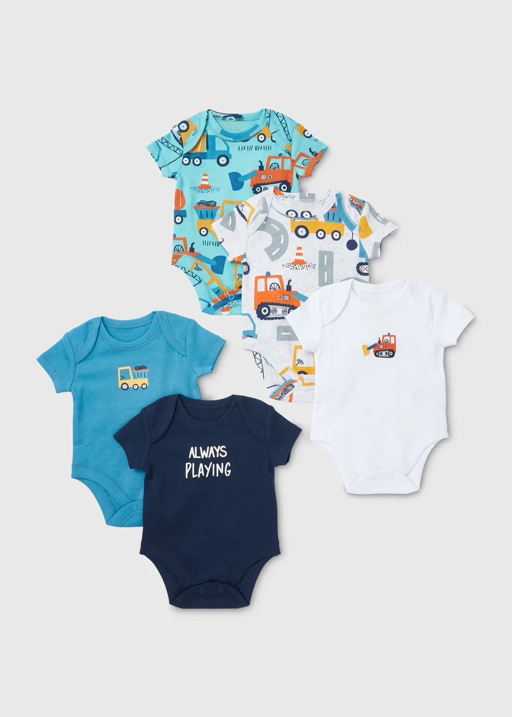 Baby 5 Pack Blue Car Print Bodysuits (Newborn-23mths) - 0-3 months Image 1