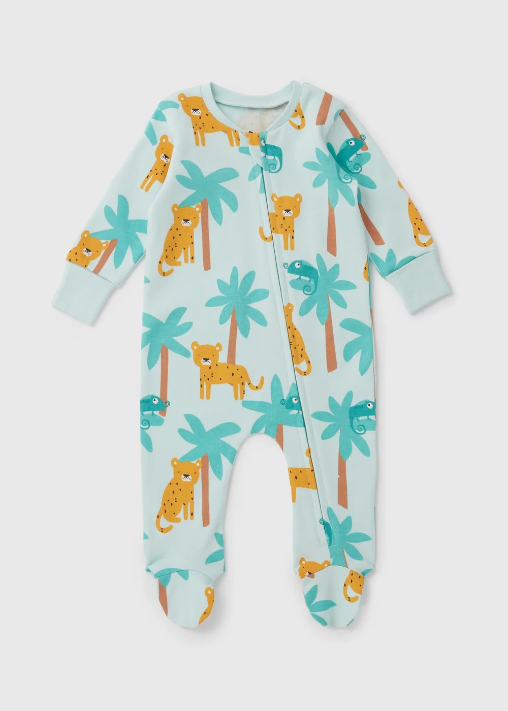 Baby Green Cheetah Print Zipped Sleepsuit (Newborn-18mths) - Newborn Image 1