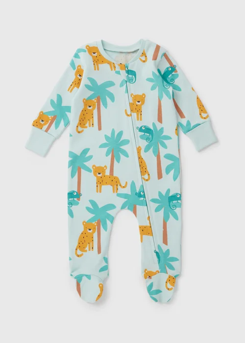 Baby Green Cheetah Print Zipped Sleepsuit (Newborn-18mths) - Newborn Image 1