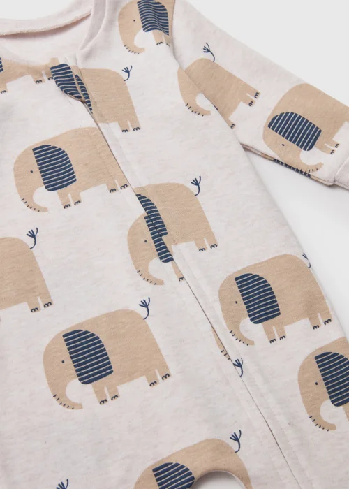 Baby Grey Elephant Print Zipped Sleepsuit (Newborn-18mths) - Newborn Image 2